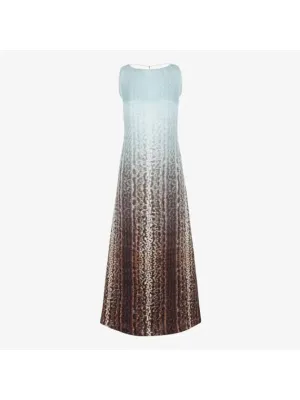 Animalier Silk Long Dress Light Blue