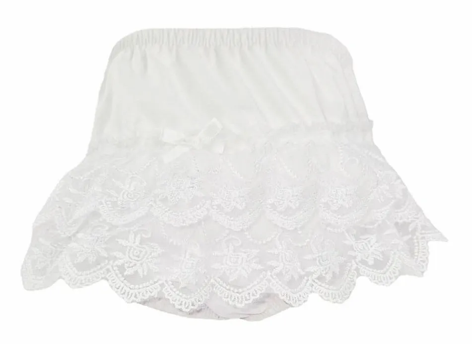Baby Girls White Floral Lace Frilly Pants