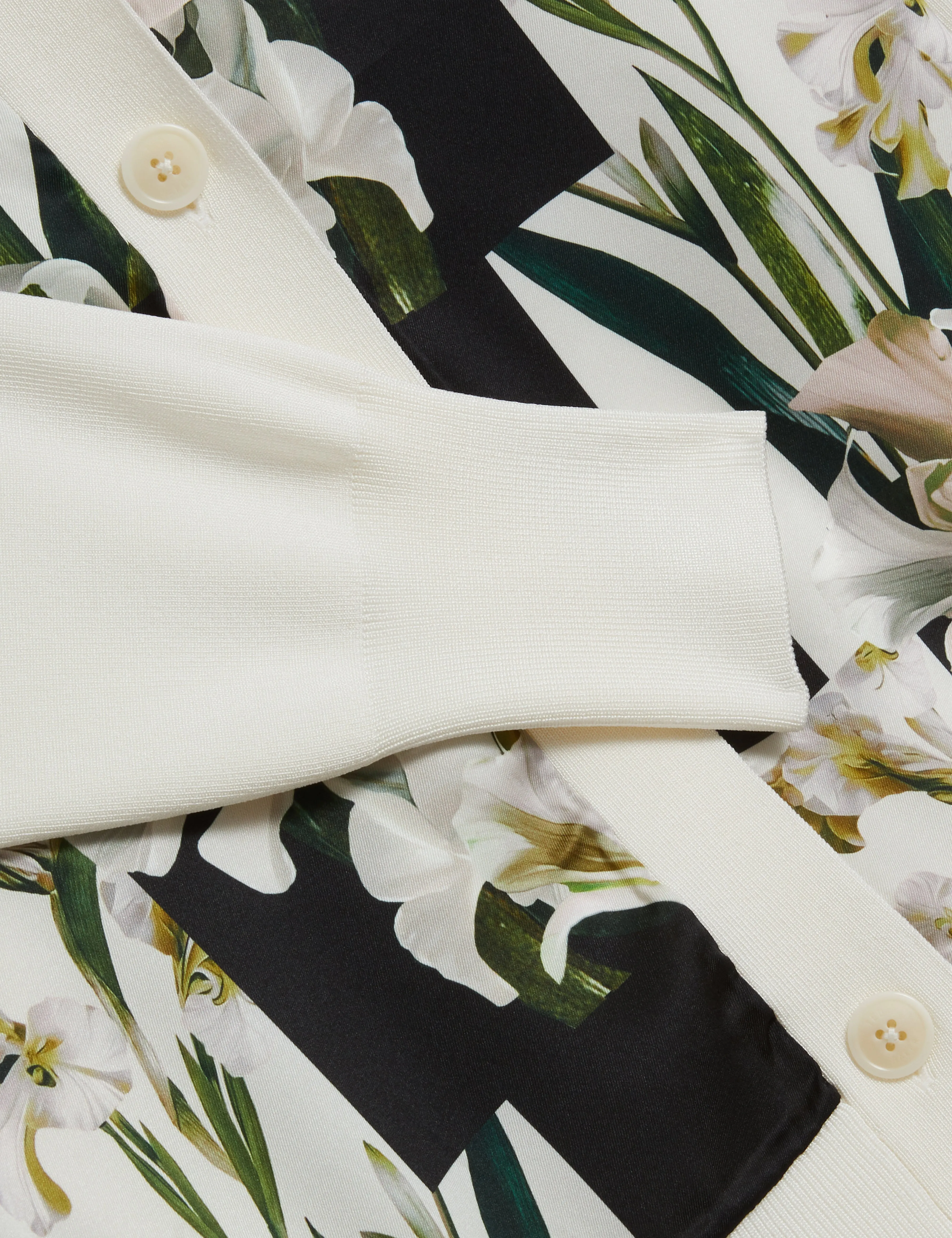 Belviaa Printed Woven Front Cardigan Ivory