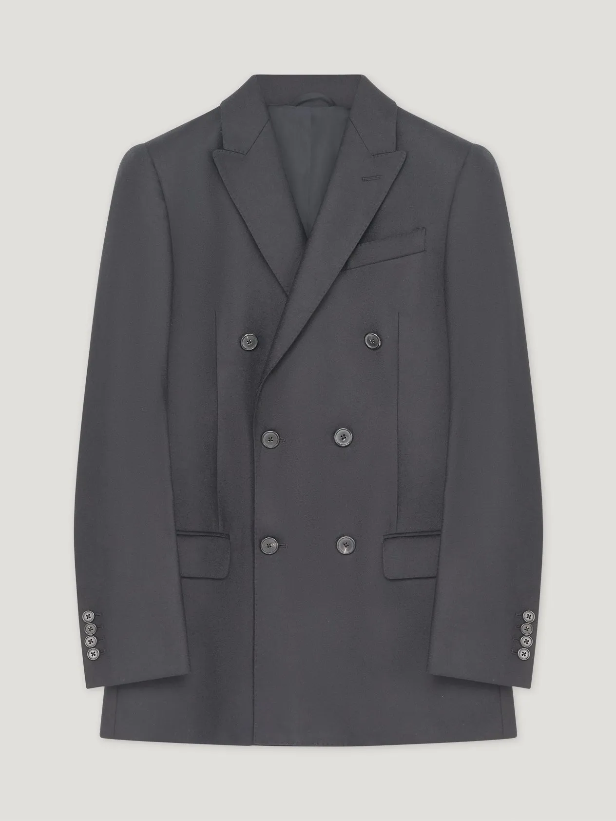 Black Long Double-Breasted Flannel Jacket