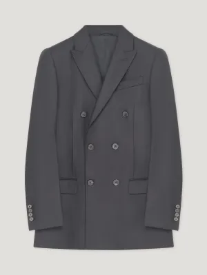 Black Long Double-Breasted Flannel Jacket