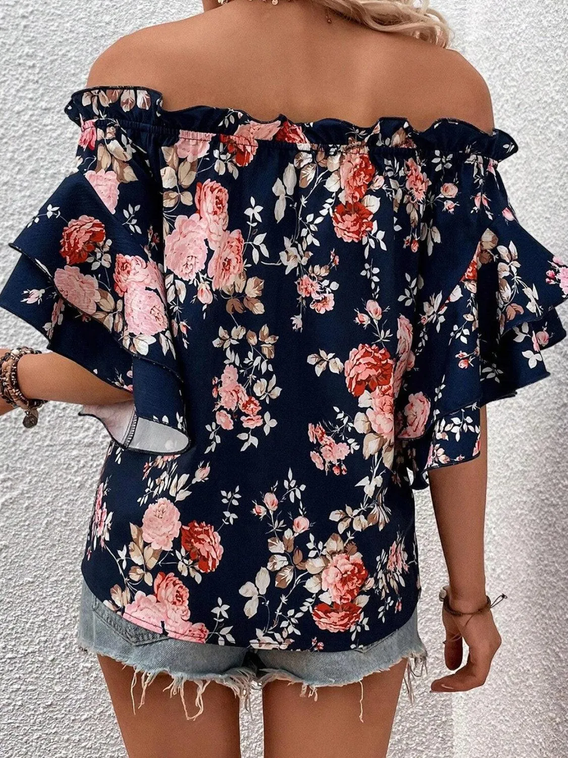 Bloom In Style Half Sleeve Floral Off Shoulder Blouse