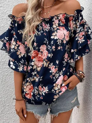 Bloom In Style Half Sleeve Floral Off Shoulder Blouse