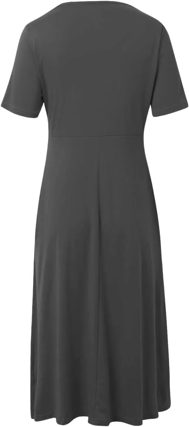Boho A-Line Dress for Women Flowy V-Neck Sundress with Pockets Casual Beach Midi Dress in Cross Front Embroidery