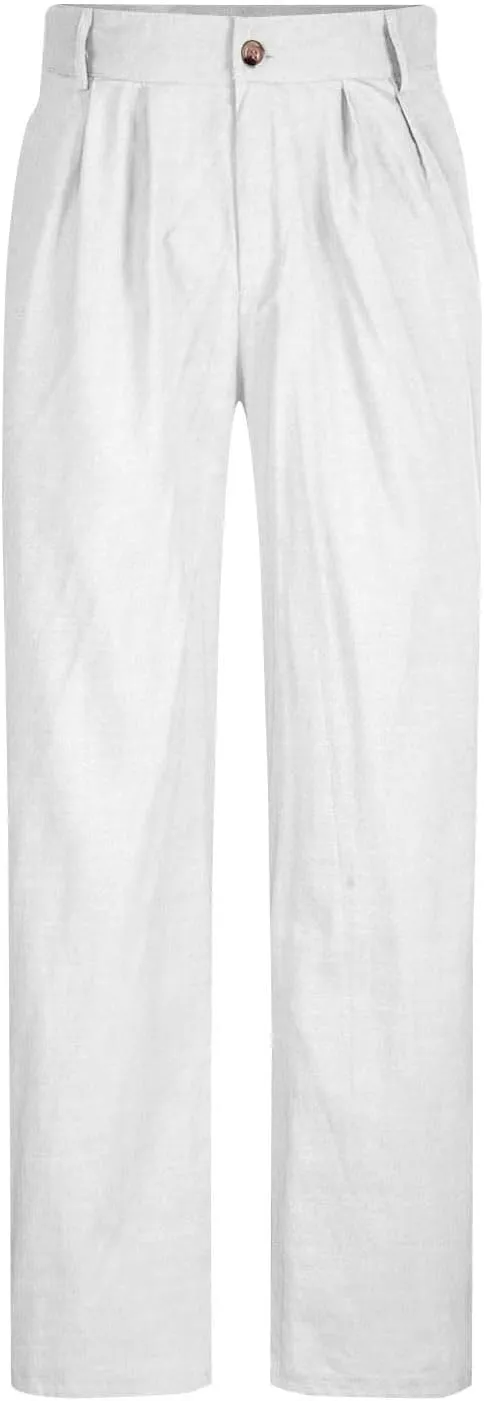 Casual Loose Fit Linen Pants for Men Loose Fit Straight-Legs Yoga Beach Trousers with Pocket Summer Plain Beach Pant