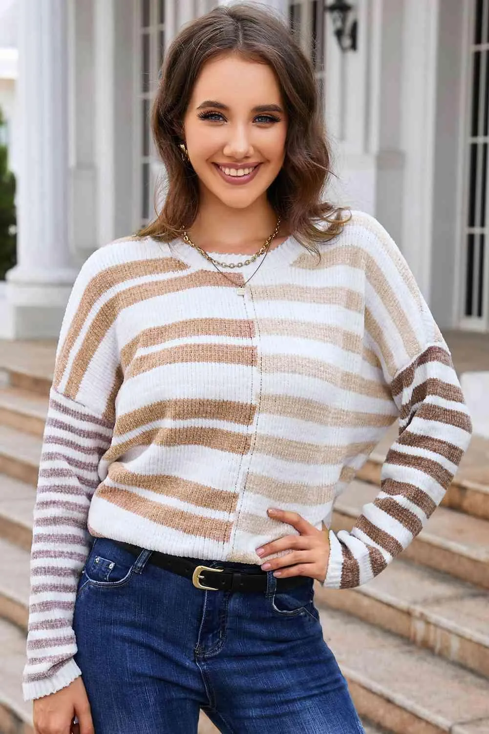 Cheery Chilly Day Ribbed Striped Sweater