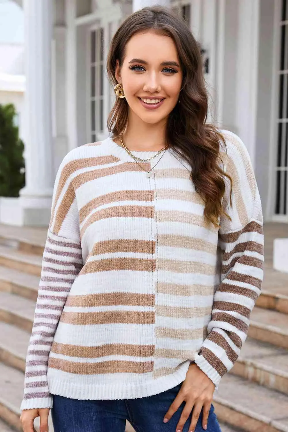 Cheery Chilly Day Ribbed Striped Sweater