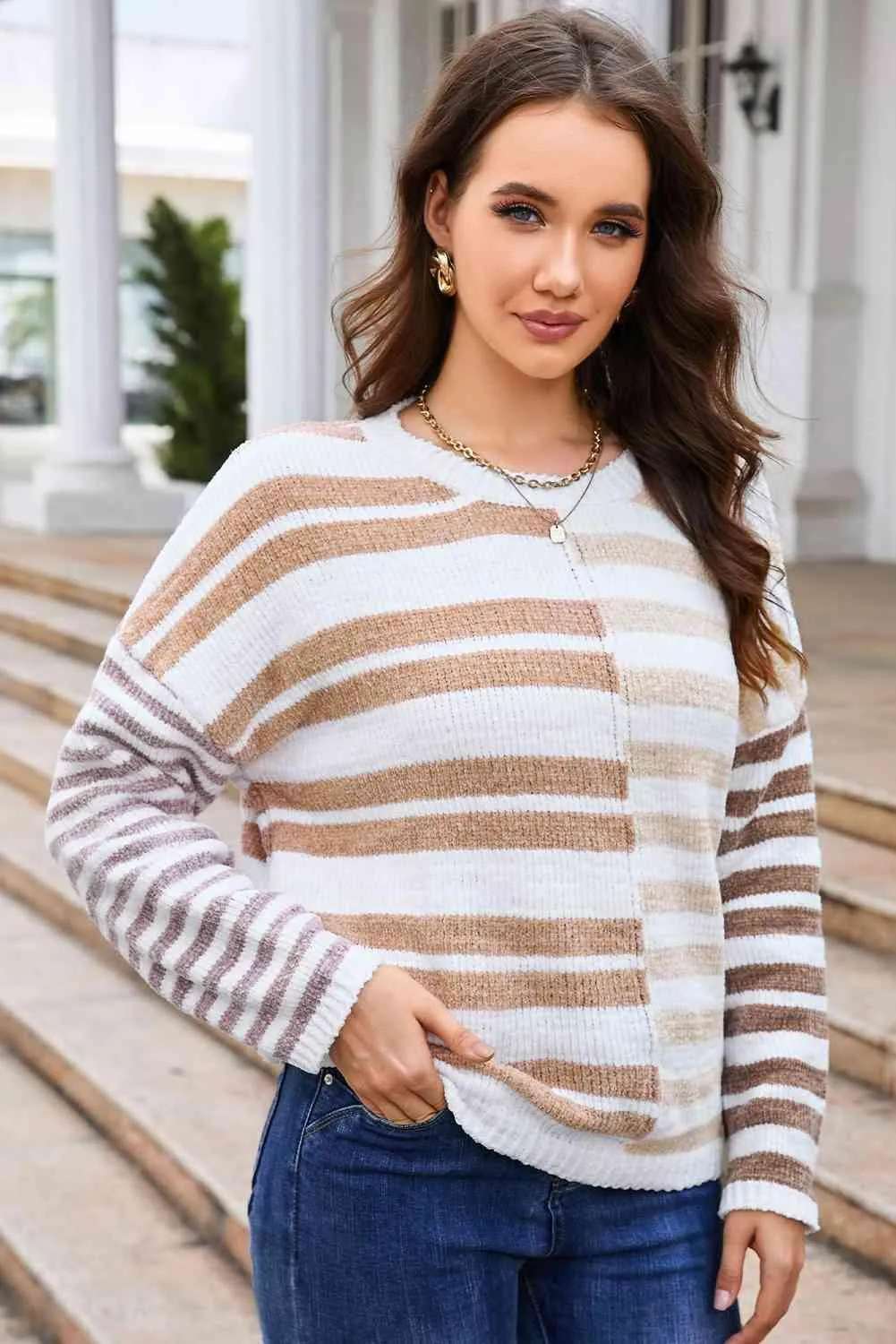 Cheery Chilly Day Ribbed Striped Sweater