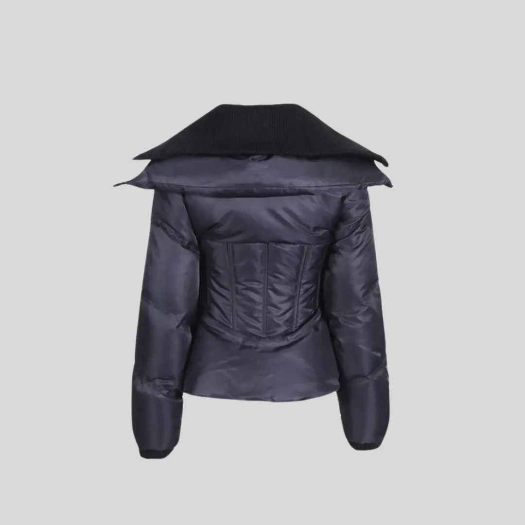 Contemporary Jacket With Double Collar Design - Black