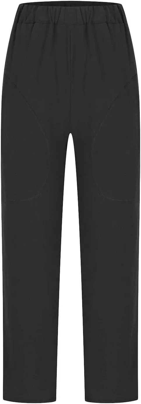 Cotton Linen Trouser for Women Casual Elastic Waist Pants Summer Loose Fit Beach Vacation with Big Pockets