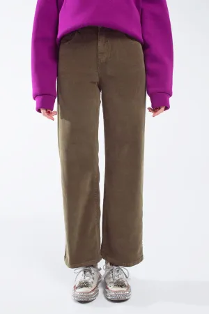 Cropped Cord Pants In Khaki