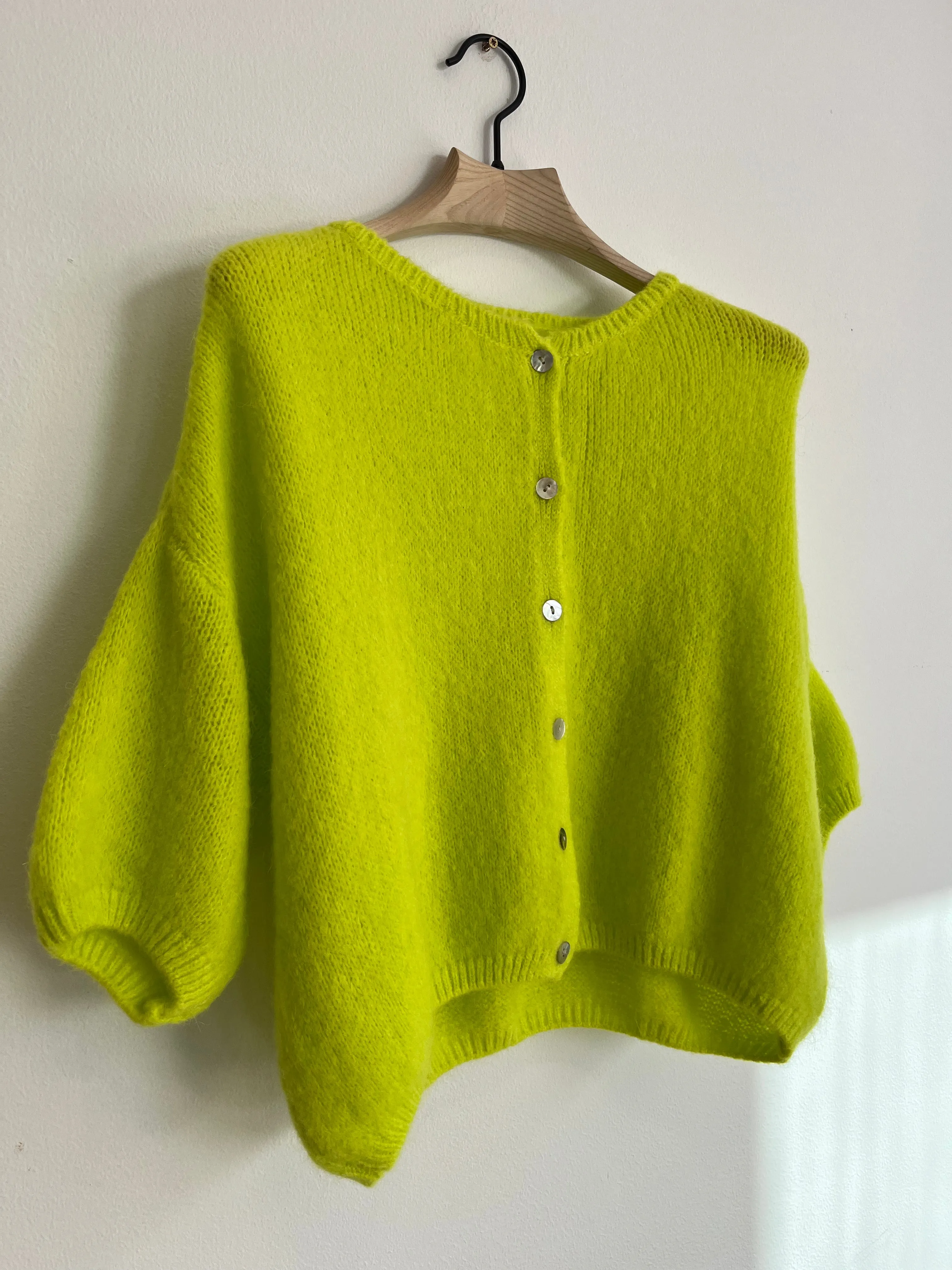 Cropped Sleeve Mohair Cardigan Neon Yellow