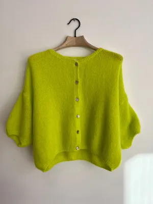 Cropped Sleeve Mohair Cardigan Neon Yellow