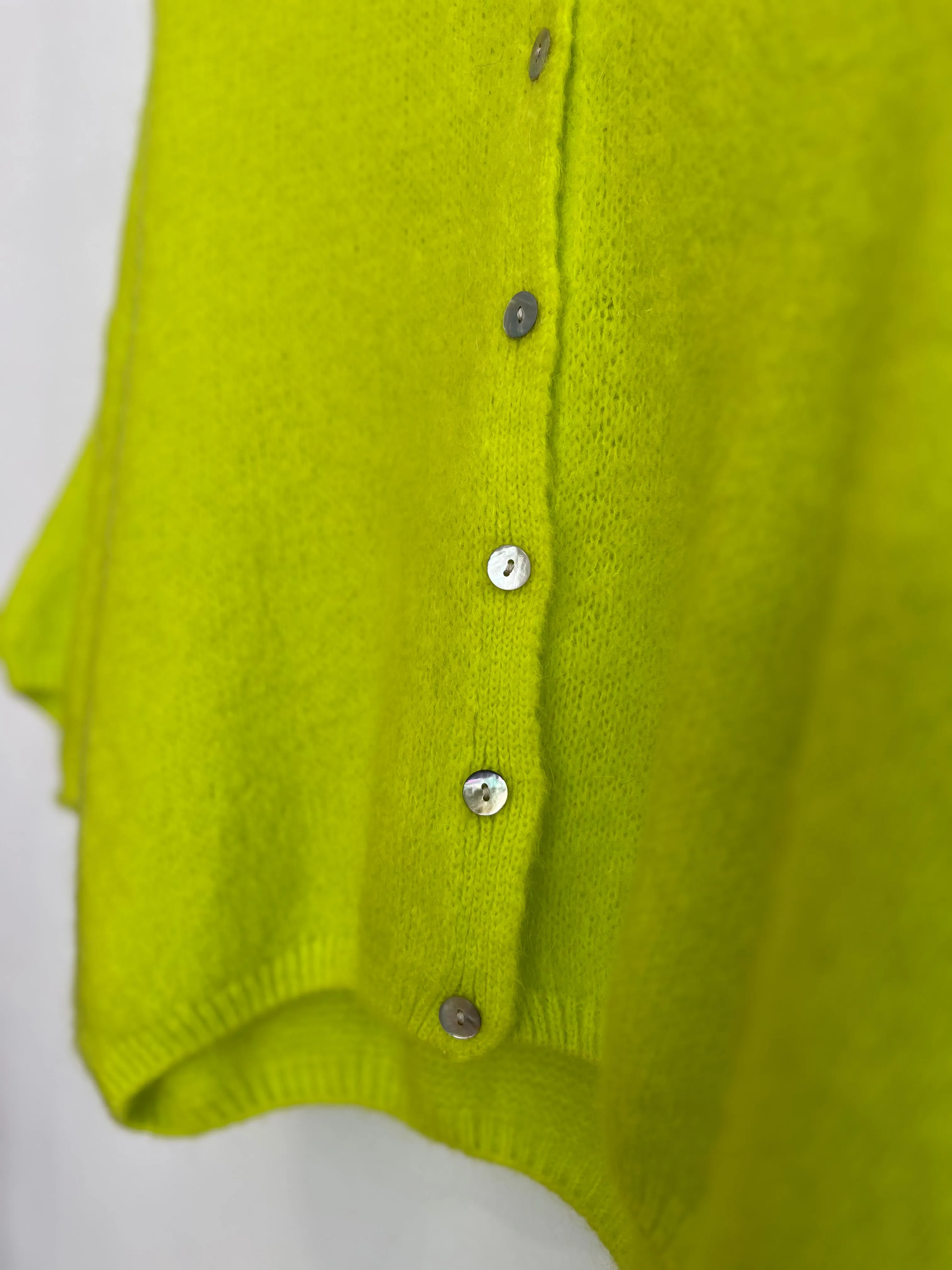 Cropped Sleeve Mohair Cardigan Neon Yellow