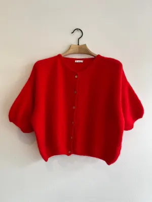 Cropped Sleeve Mohair Cardigan Red