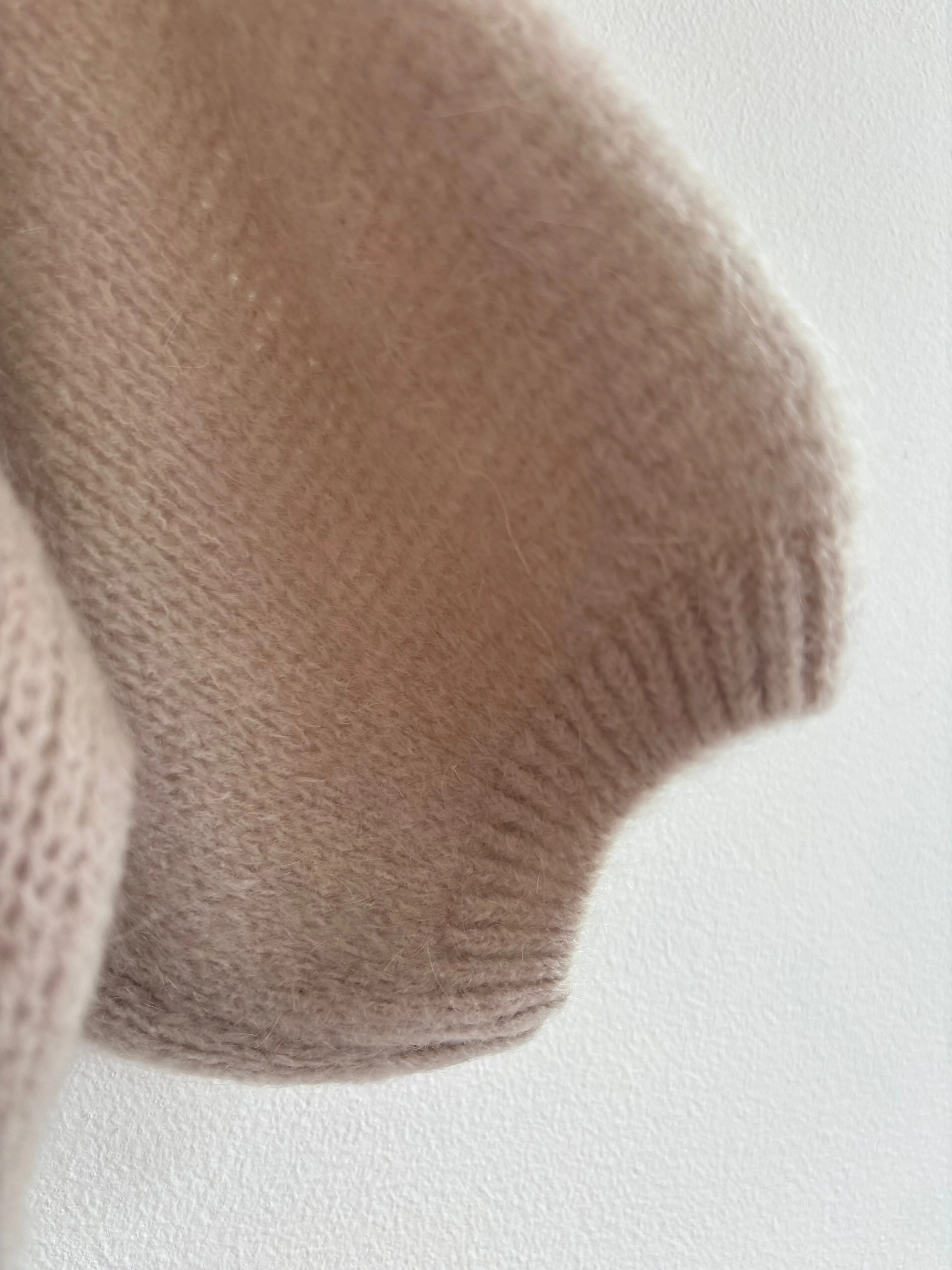 Cropped Sleeve Mohair Cardigan Stone