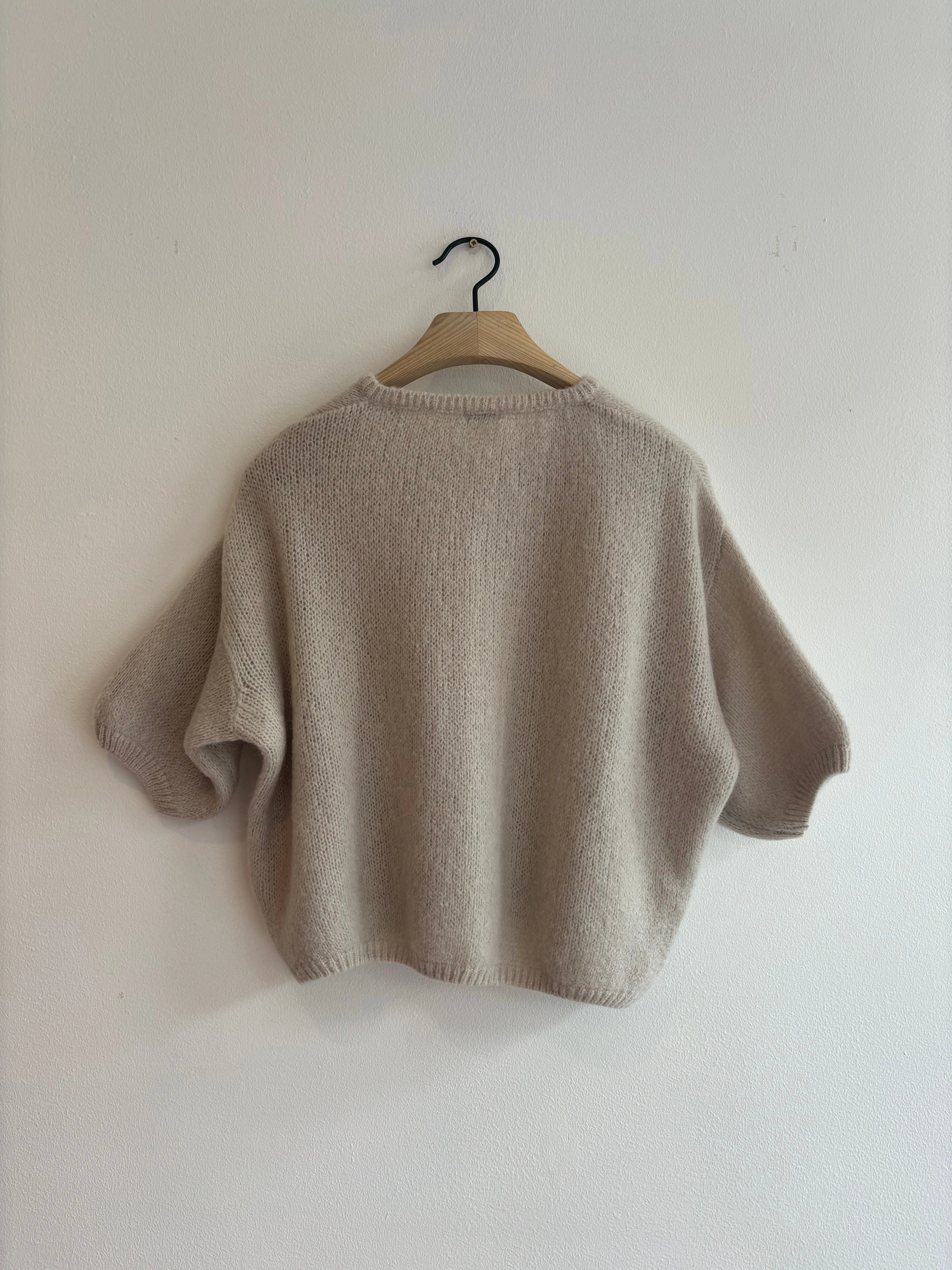 Cropped Sleeve Mohair Cardigan Stone
