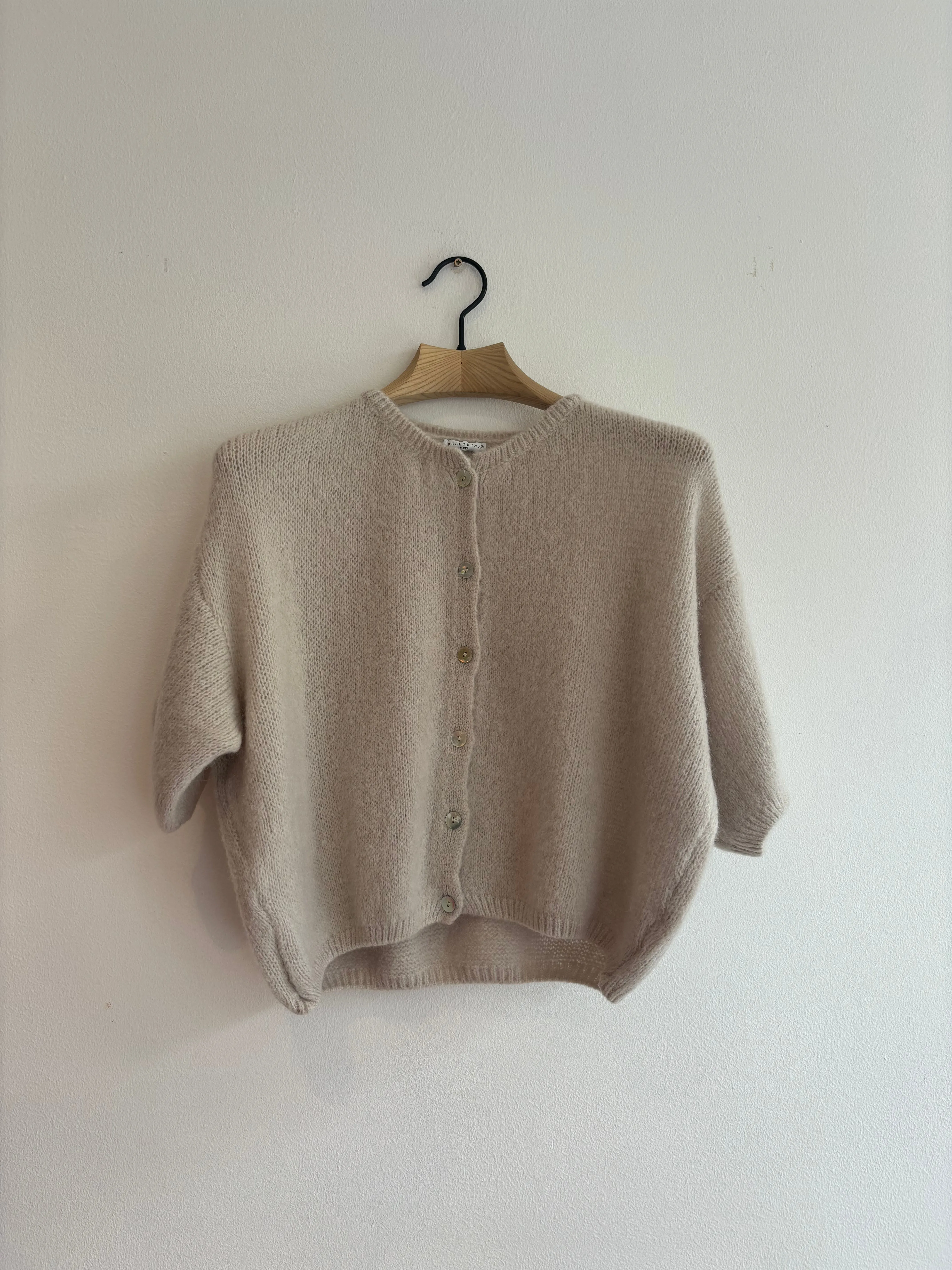 Cropped Sleeve Mohair Cardigan Stone