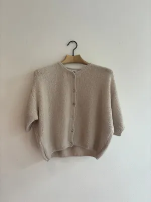 Cropped Sleeve Mohair Cardigan Stone