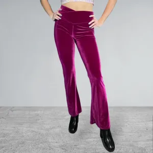 Crossover V-Waist Bootcut Flare Pants - Wine Velvet