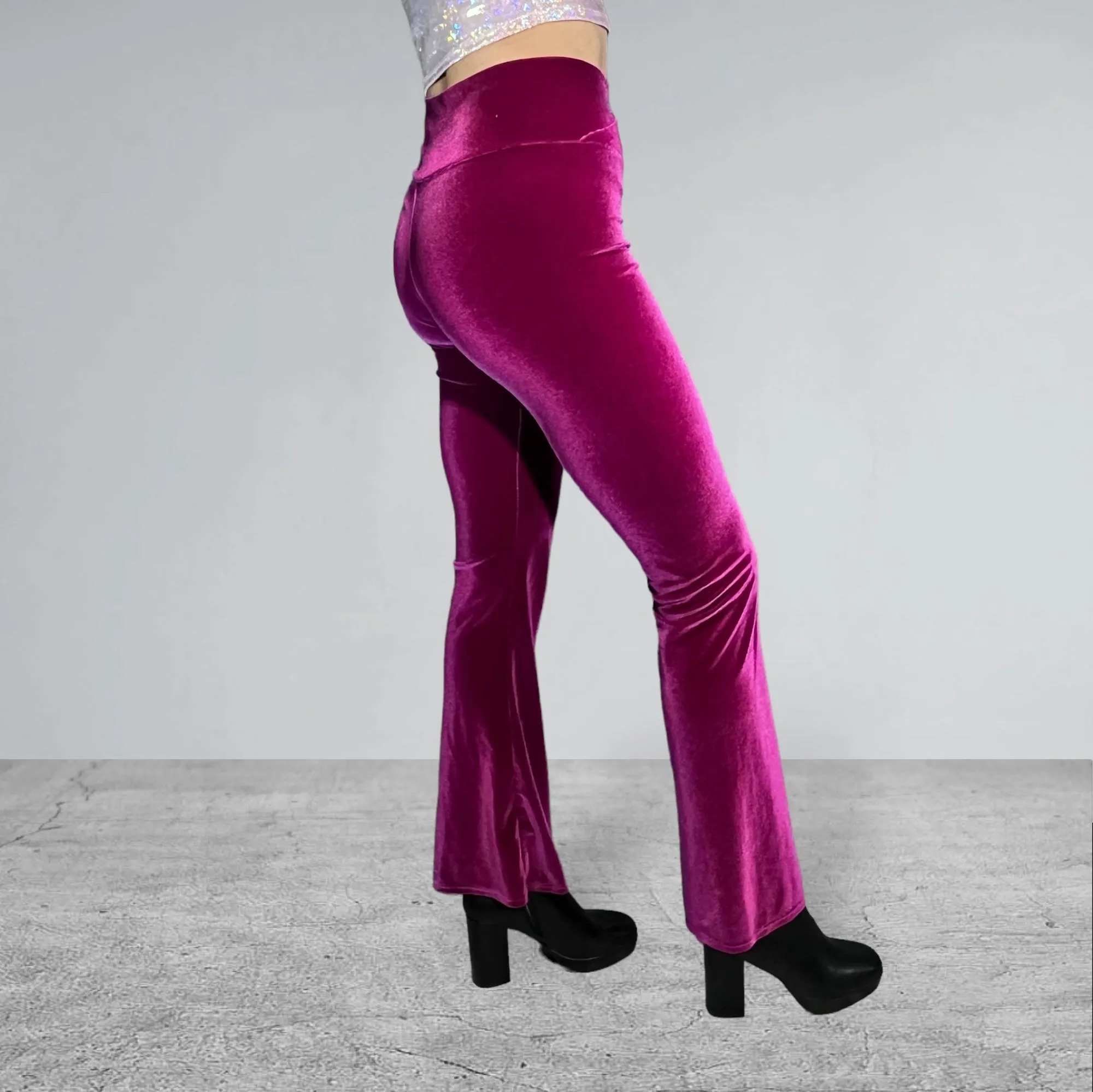 Crossover V-Waist Bootcut Flare Pants - Wine Velvet
