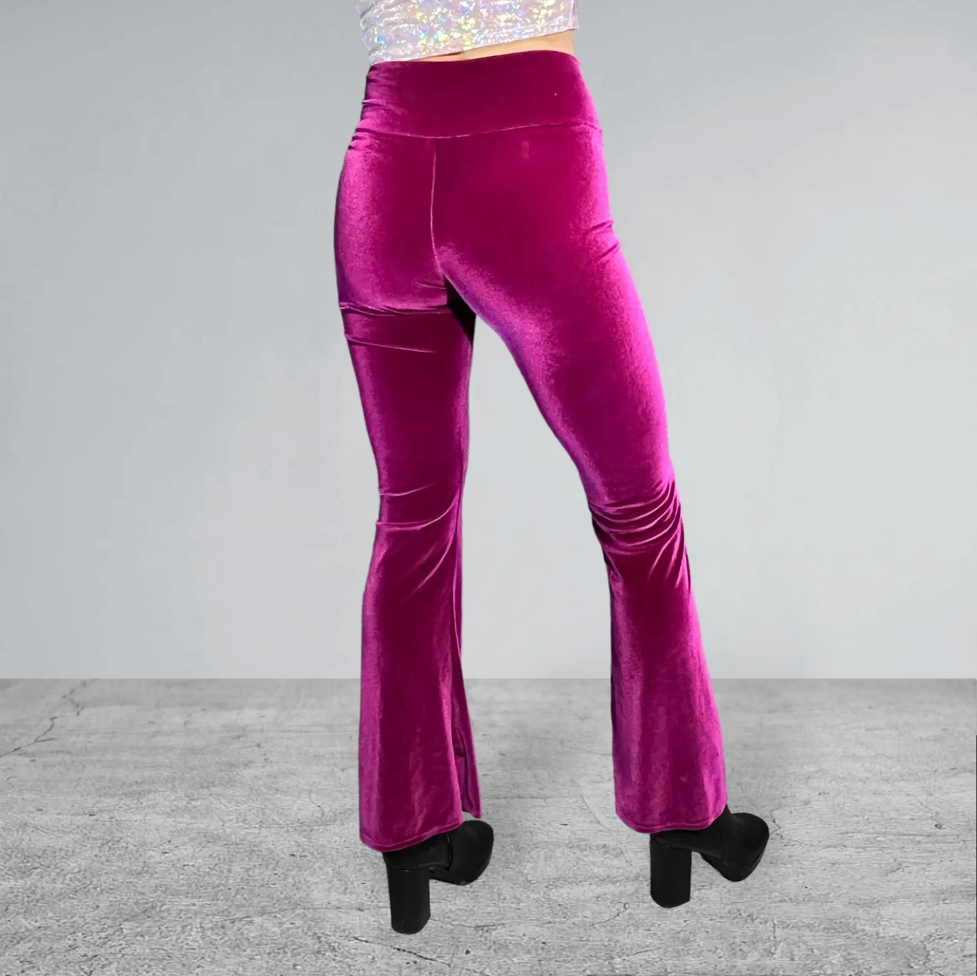 Crossover V-Waist Bootcut Flare Pants - Wine Velvet