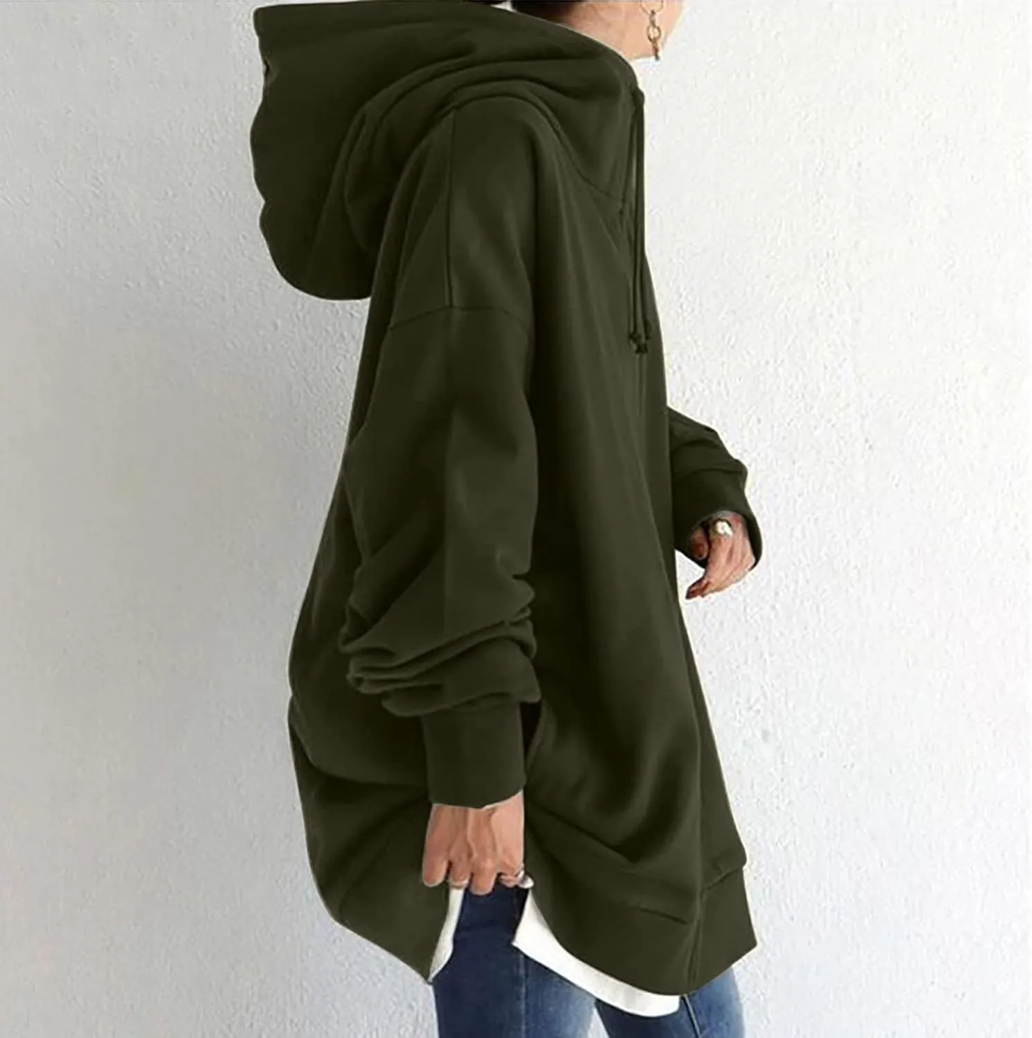 DASAYO Womens Long Oversized Hoodies Plus Size Pullover Hooded Hem Top Sweater Sweatshirts Winter Ouffits with Slit Pockets