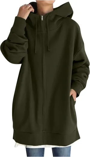 DASAYO Womens Long Oversized Hoodies Plus Size Pullover Hooded Hem Top Sweater Sweatshirts Winter Ouffits with Slit Pockets
