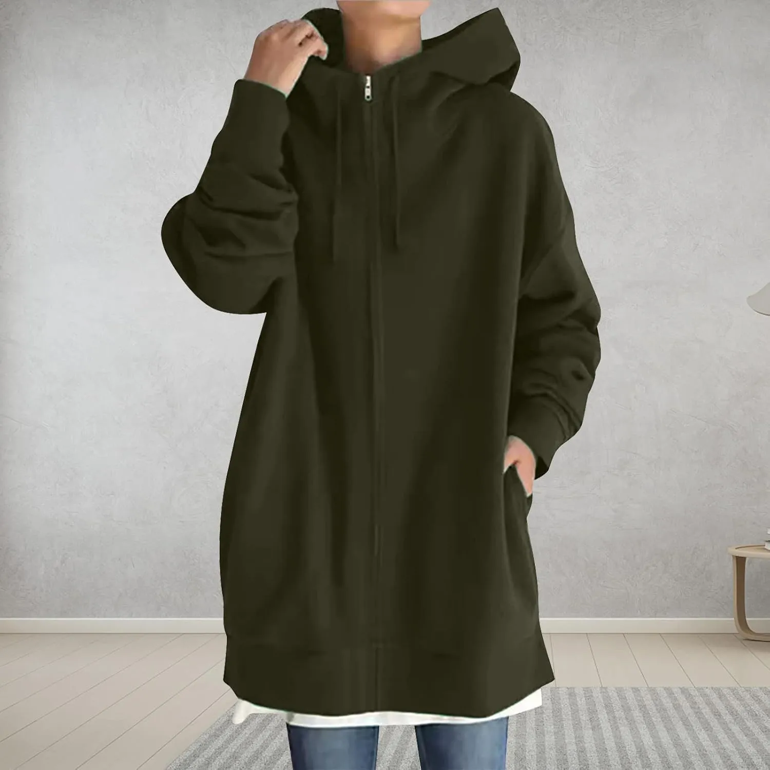 DASAYO Womens Long Oversized Hoodies Plus Size Pullover Hooded Hem Top Sweater Sweatshirts Winter Ouffits with Slit Pockets