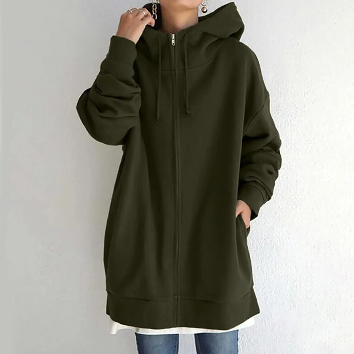 DASAYO Womens Long Oversized Hoodies Plus Size Pullover Hooded Hem Top Sweater Sweatshirts Winter Ouffits with Slit Pockets