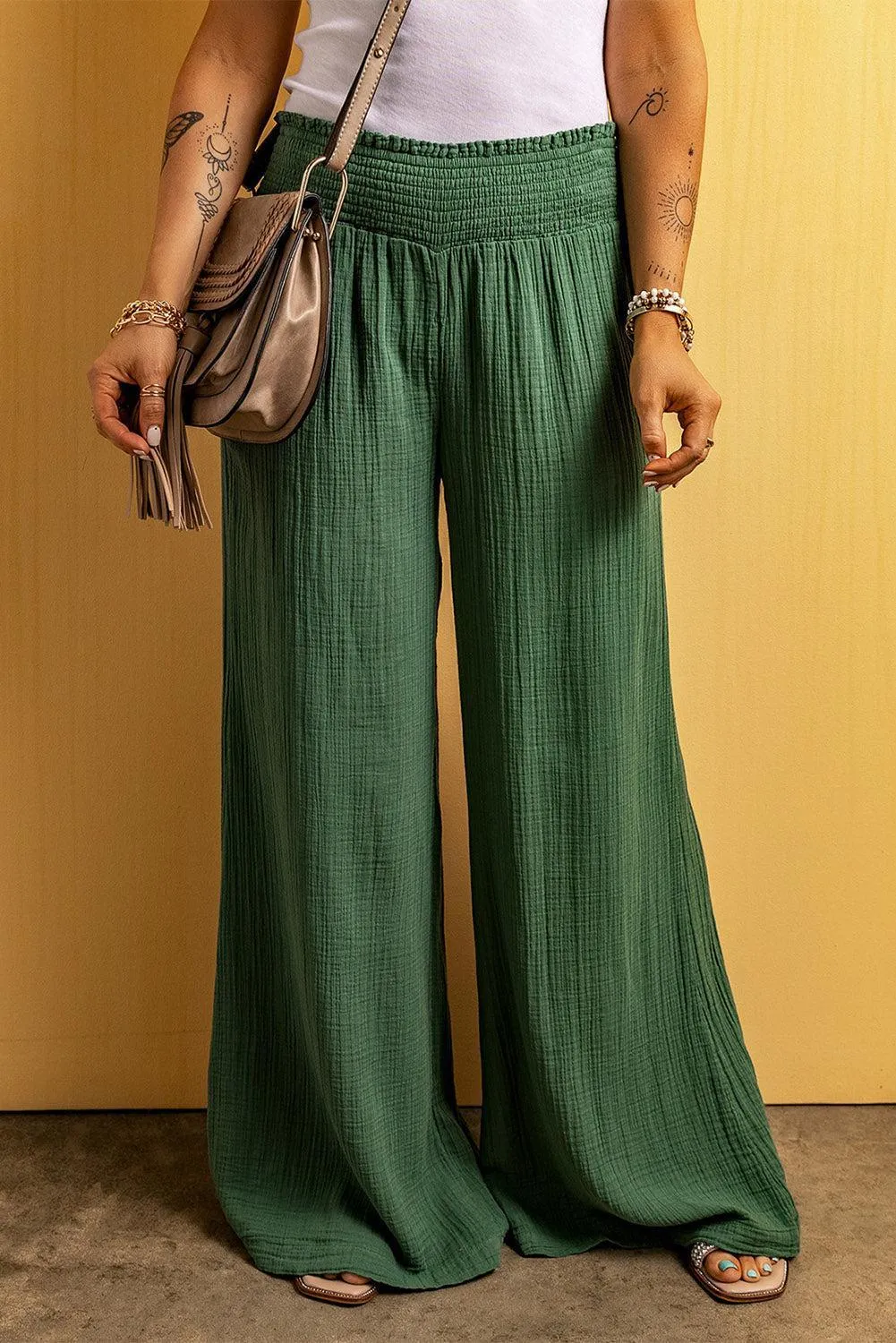 Effortless Style Smocked Waist Palazzo Pants