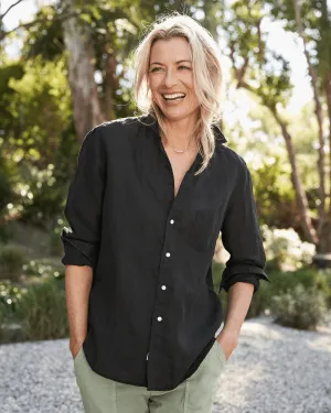 Eileen Relaxed Button Up in Black Performance Linen