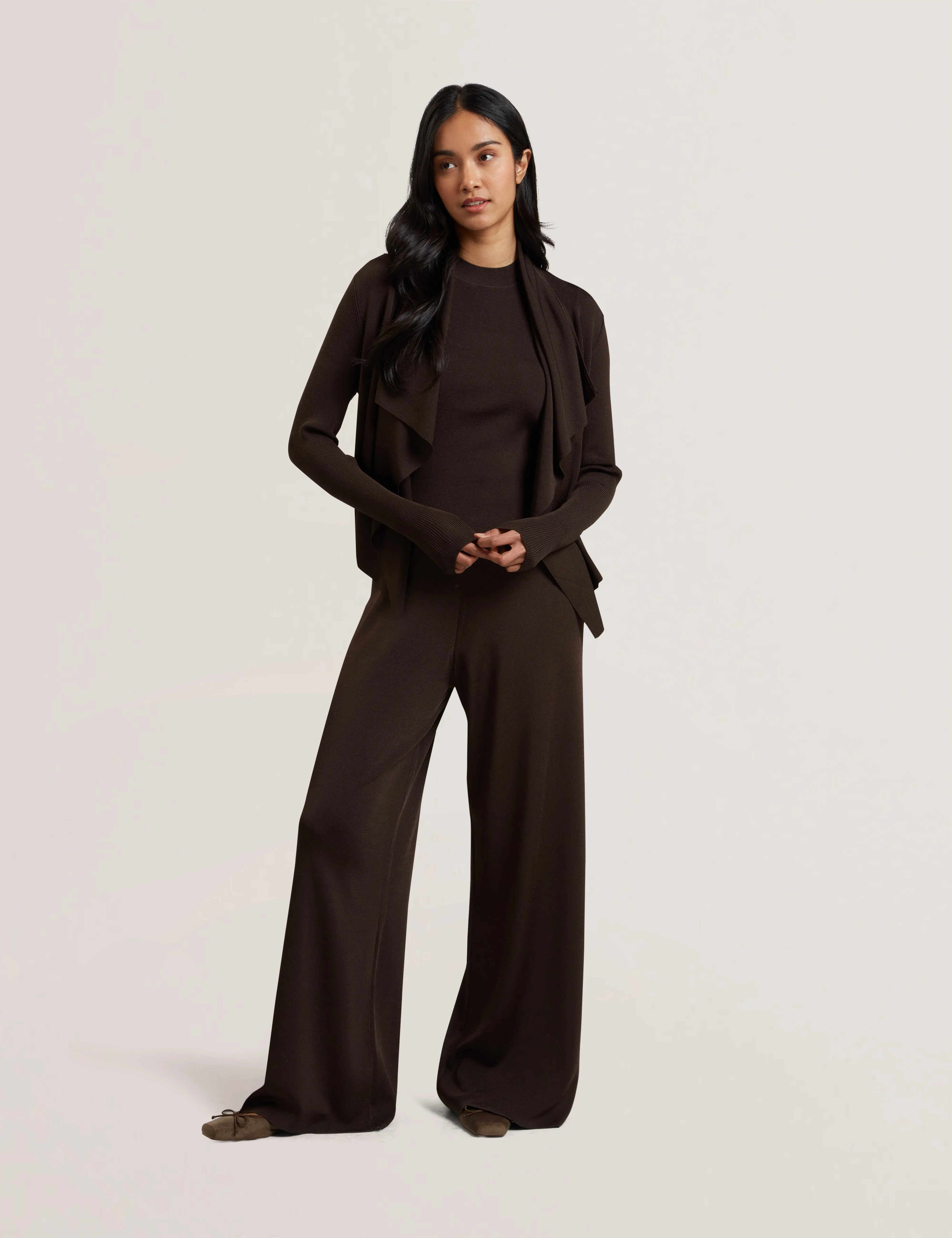 Elliyy Waterfall Front Cardigan Dk-Brown