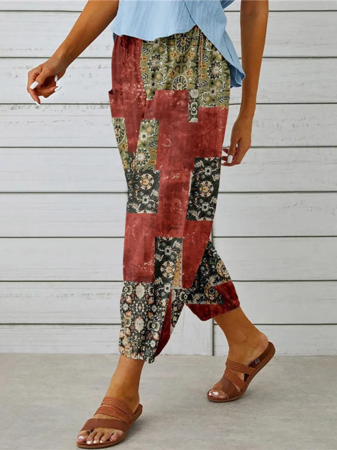Exquisite Prints Tapered Leg Cropped Pants