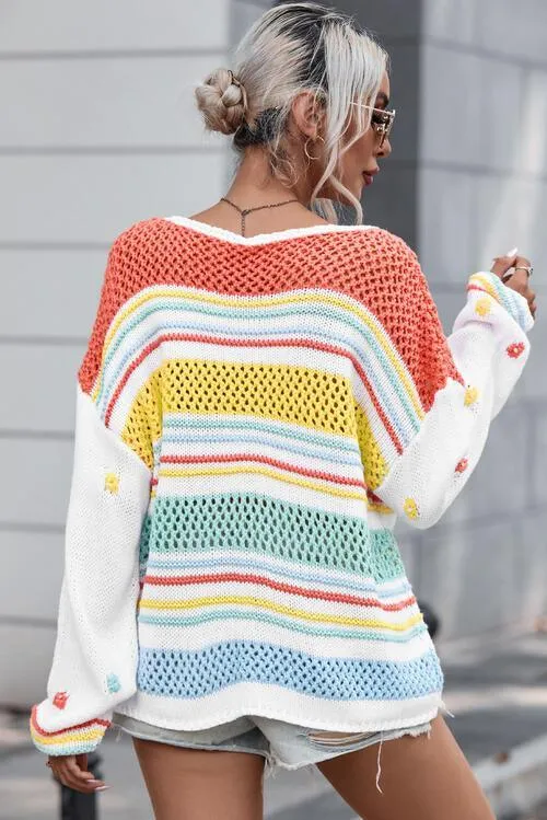 Extra Comfy Open Knit Striped Sweater