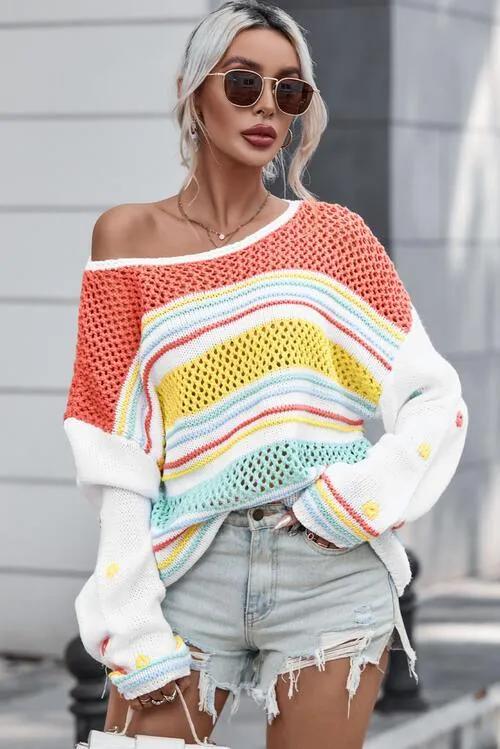 Extra Comfy Open Knit Striped Sweater
