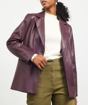 Faux Leather Two Button Blazer - Plum - FINAL SALE