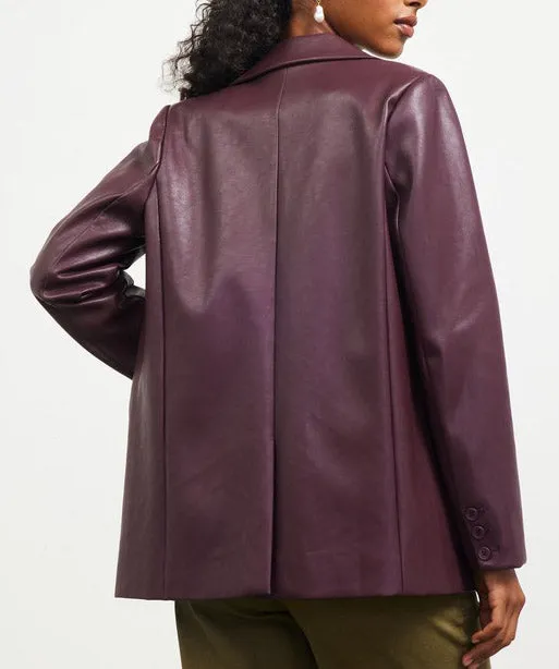 Faux Leather Two Button Blazer - Plum - FINAL SALE