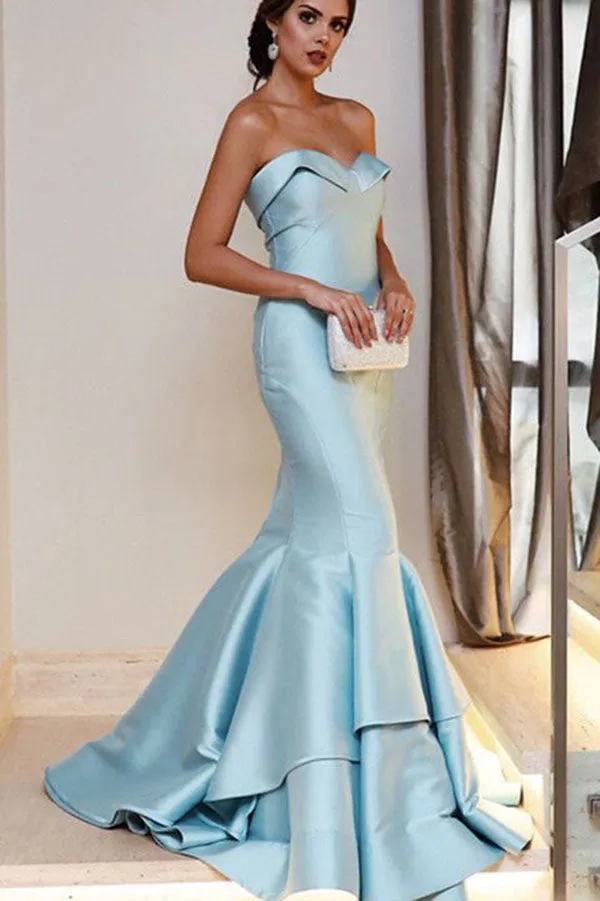 Floor Length Strapless Mermaid Evening Dresses Sexy Unique Long Prom Dresses N1149