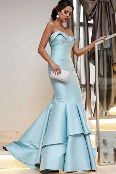 Floor Length Strapless Mermaid Evening Dresses Sexy Unique Long Prom Dresses N1149
