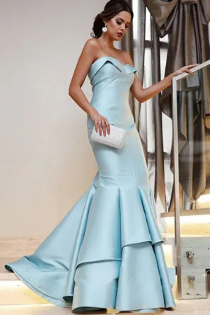 Floor Length Strapless Mermaid Evening Dresses Sexy Unique Long Prom Dresses N1149