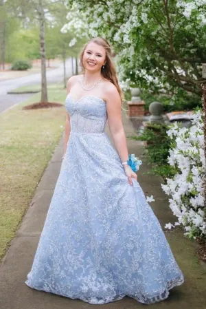 Floor Length Sweetheart A Line Lace Prom Dresses Strapless Long Evening Dresses N2617