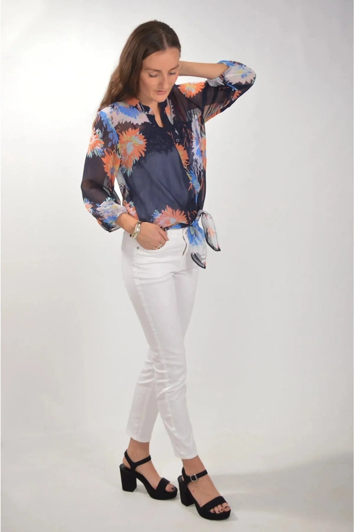 Floral Chiffon Tie Front Blouse