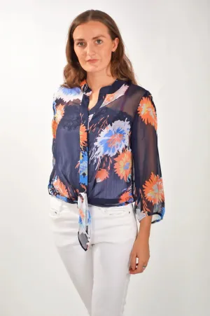 Floral Chiffon Tie Front Blouse