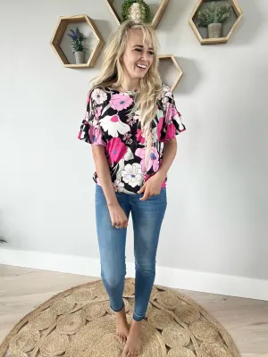 Floral First Ruffle Sleeve Top