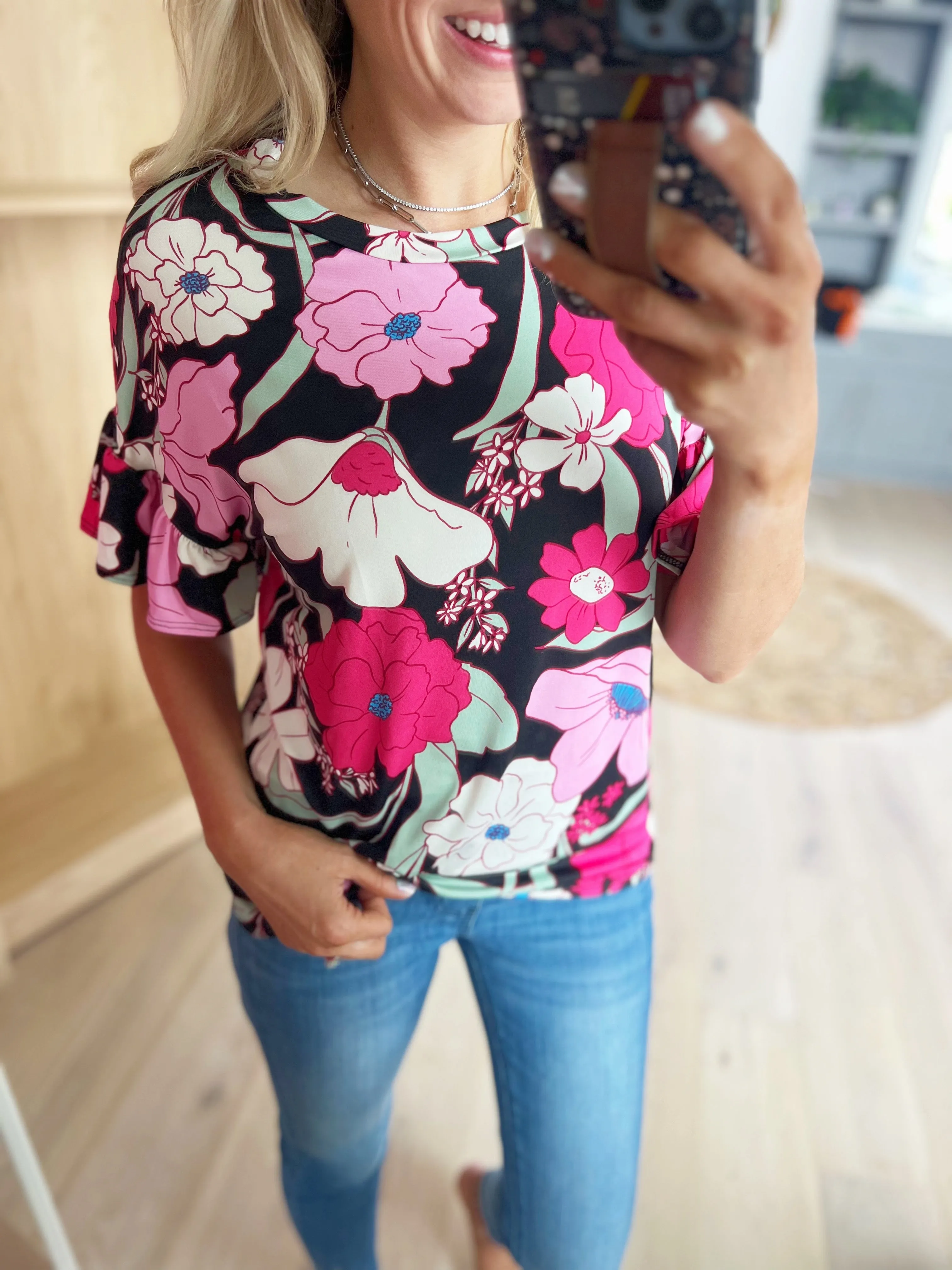Floral First Ruffle Sleeve Top