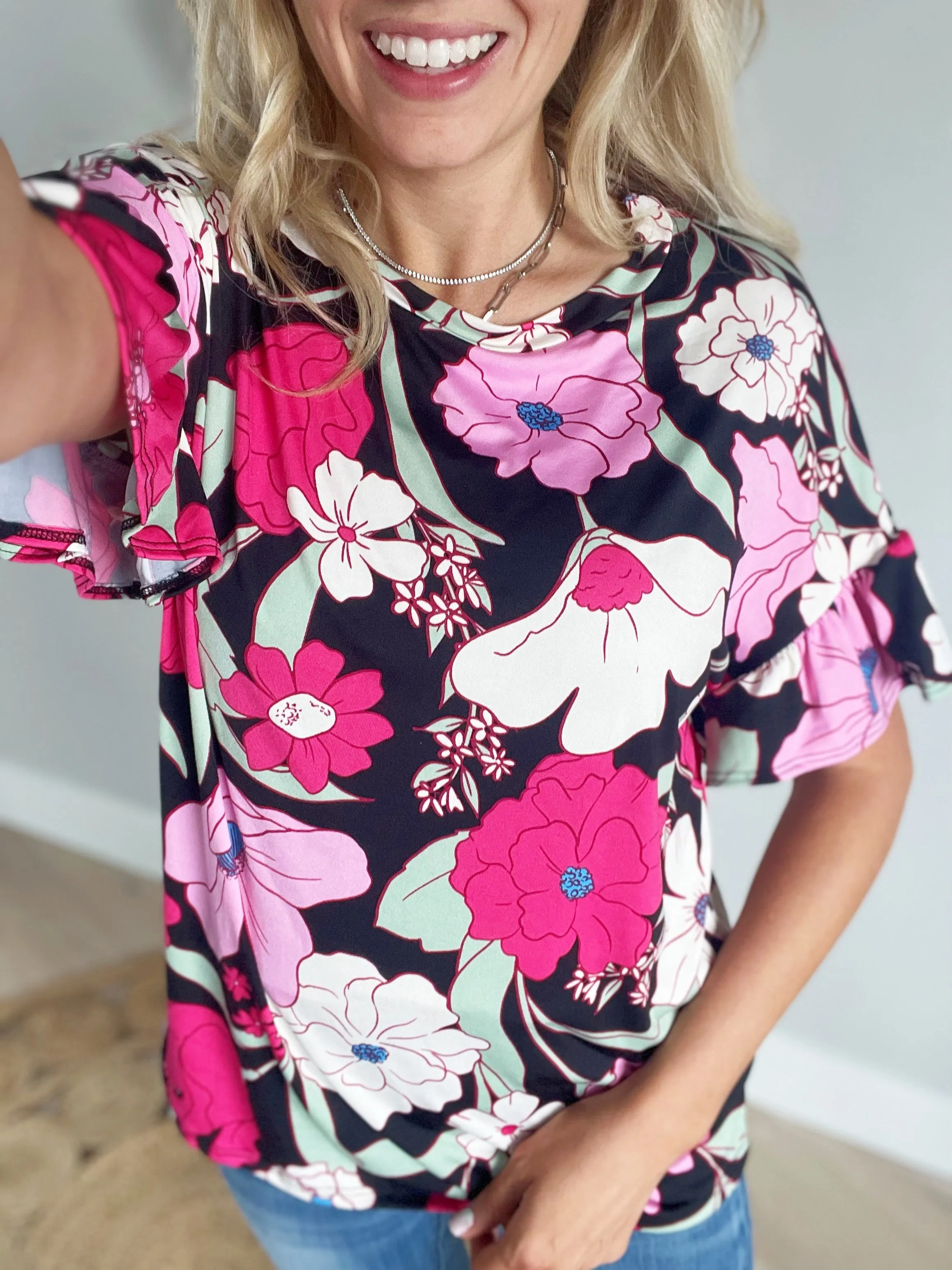 Floral First Ruffle Sleeve Top