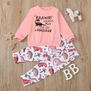 Girls Dinosaur Printed Long Sleeve T-shirt & Pants Girls Clothing Wholesale