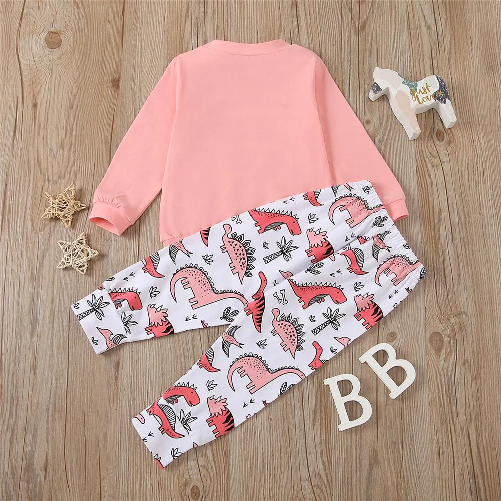 Girls Dinosaur Printed Long Sleeve T-shirt & Pants Girls Clothing Wholesale