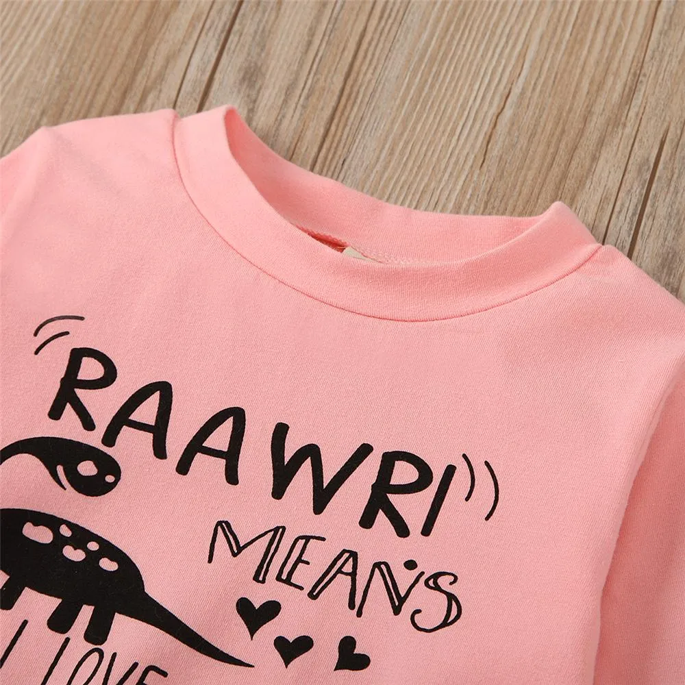 Girls Dinosaur Printed Long Sleeve T-shirt & Pants Girls Clothing Wholesale